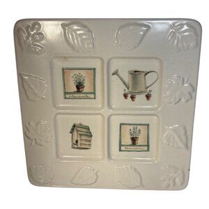 Naturewood By Pfaltzgraff Plate Square Divided Ceramic Botanical Gardening Motif